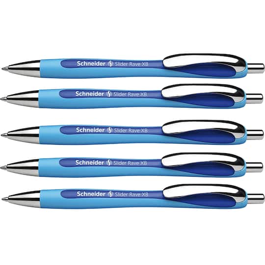 5 Packs: 5 ct. (25 total) Schneider&#xAE; Blue Slider Rave XB Retractable Ballpoint Pens